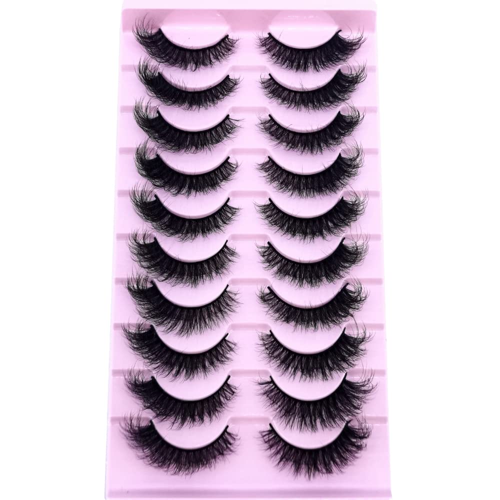 HBZGTLAD New 10 Pairs 3D Mink Lashes False Eyelashes Handmade Wispy Fluffy Long Lashes Natural Eye Makeup Tools Eye Lashes(6D46)