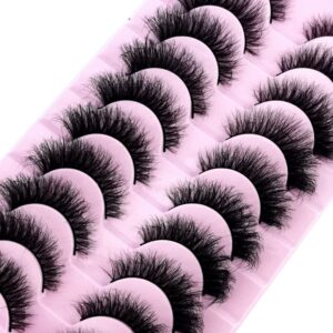 HBZGTLAD New 10 Pairs 3D Mink Lashes False Eyelashes Handmade Wispy Fluffy Long Lashes Natural Eye Makeup Tools Eye Lashes(6D46)