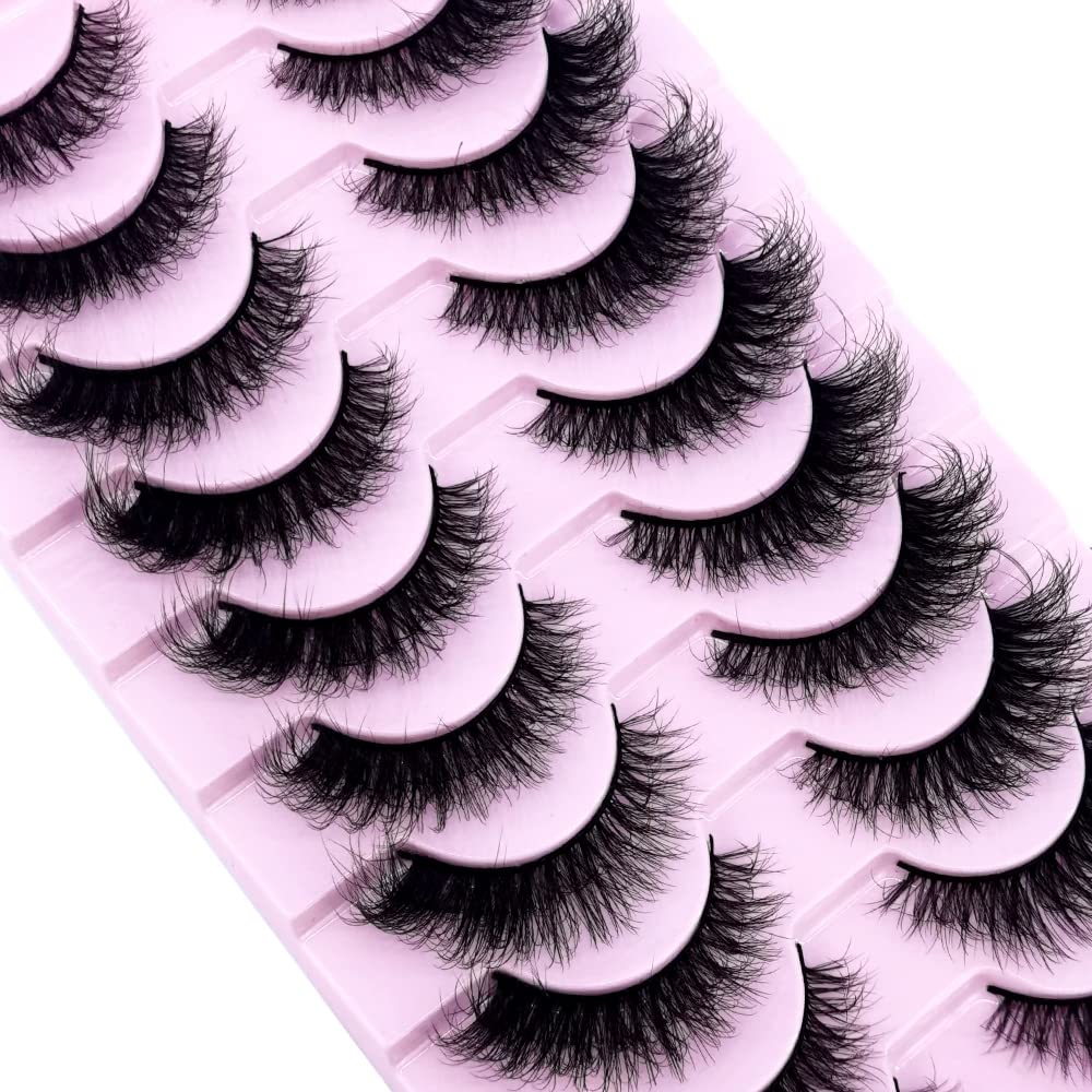 HBZGTLAD New 10 Pairs 3D Mink Lashes False Eyelashes Handmade Wispy Fluffy Long Lashes Natural Eye Makeup Tools Eye Lashes(6D46)