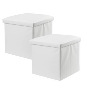 no more tag storage ottoman cube, faux leather folding storage ottoman set of 2, 15 inches small ottoman with storage, ottoman foot rest for bedroom living room, white