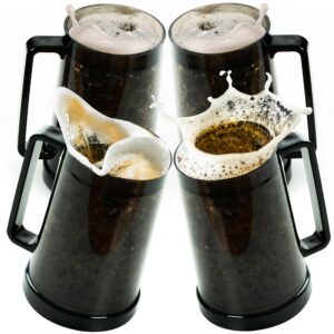 granatan black beer mugs with gel freezer 16 oz, double walled beer mugs with handles set of 4