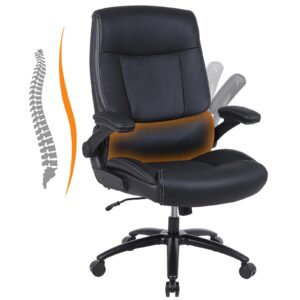 youhauchair big and tall office chair, 500lbs executive desk chair with lumbar support, pu leather ergonomic computer chair with flip-up armrests, high back work chair, black