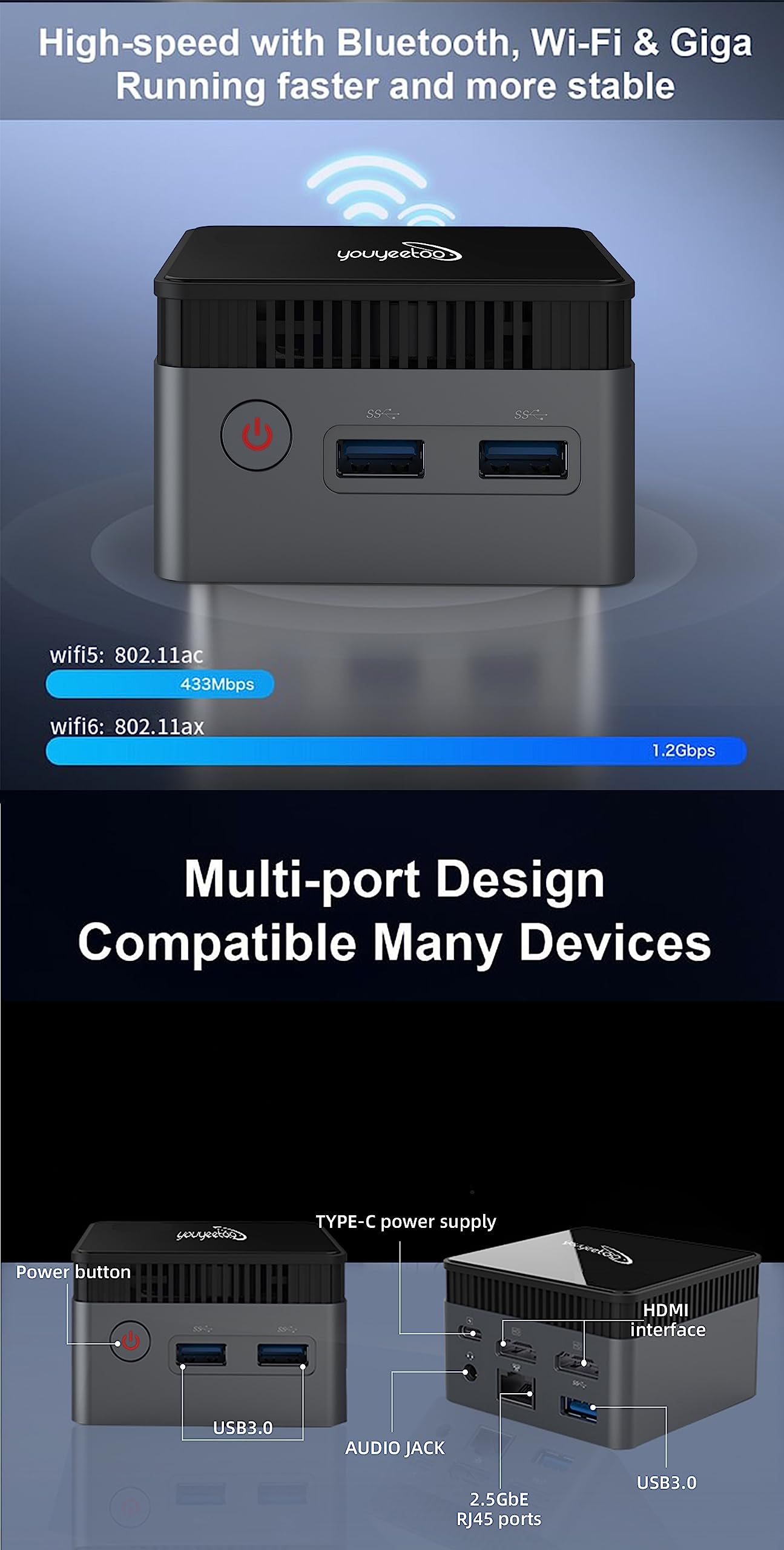 youyeetoo Mini PC,11th Gen 10nm N5105 Portable Tiny Computer Intel, 8GB RAM 256GB NVME SSD Mini Desktop Computer, Micro Computer with Dual HDMI 4K, WiFi 5, BT4.2, Slient Cooling Fans