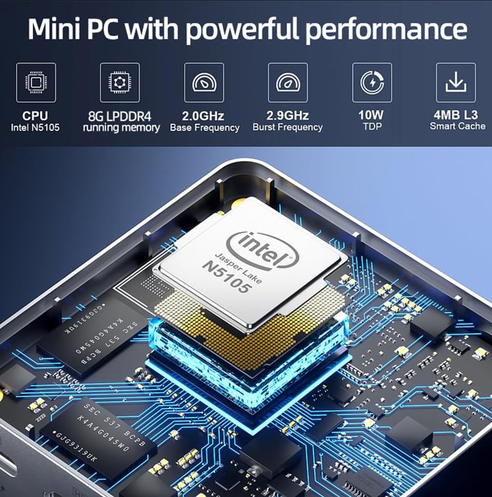 youyeetoo Mini PC,11th Gen 10nm N5105 Portable Tiny Computer Intel, 8GB RAM 256GB NVME SSD Mini Desktop Computer, Micro Computer with Dual HDMI 4K, WiFi 5, BT4.2, Slient Cooling Fans