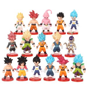 16 Piece Set of Dragon Goku Action Figure, 3" Height. Used as a Cake Topper or Party Favor Supplies, and are Perfect for Collectors of Dragon Play Balls z Toys Memorabilia.