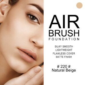 KYDA AirBrush Foundation Spray, Silky Foundation Mist Makeup, Flawless Coverage for Smooth Creamy Nude Finish, Breathable Blendable Lasting Formula, Moisturizing Makeup Primer-#220 Natural Beige
