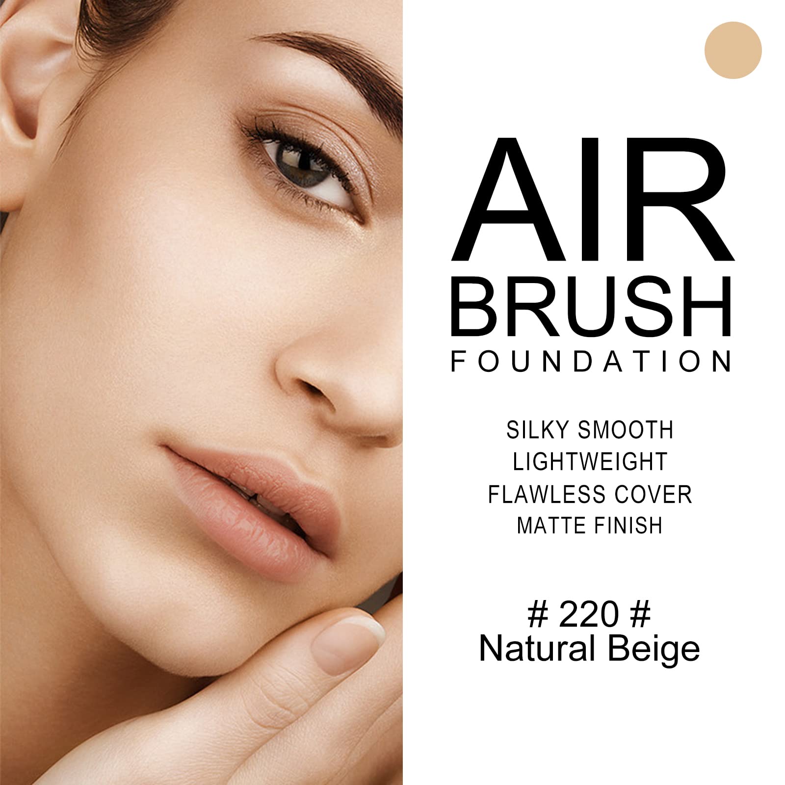 KYDA AirBrush Foundation Spray, Silky Foundation Mist Makeup, Flawless Coverage for Smooth Creamy Nude Finish, Breathable Blendable Lasting Formula, Moisturizing Makeup Primer-#220 Natural Beige