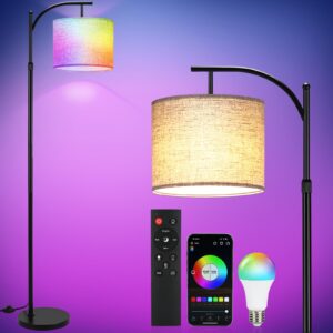 lightess rgb floor lamp for living room, compatible with app, modern led standing lamp dimmable, color changing corner lamp with music sync, bluetooth control tall floor lamp for bedroom office