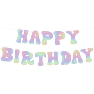 katchon iridescent happy birthday banner prestrung - 10 feet | disco happy birthday sign | iridescent party decorations | disco birthday banner for women | holographic disco birthday party decorations