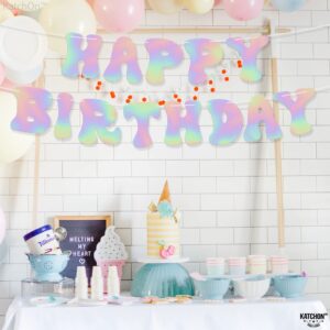 KatchOn Iridescent Happy Birthday Banner Prestrung - 10 Feet | Disco Happy Birthday Sign | Iridescent Party Decorations | Disco Birthday Banner for Women | Holographic Disco Birthday Party Decorations