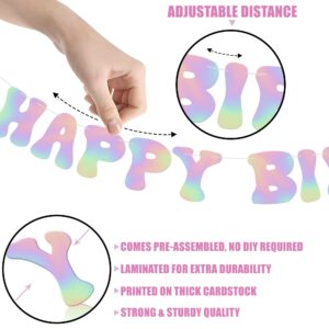 KatchOn Iridescent Happy Birthday Banner Prestrung - 10 Feet | Disco Happy Birthday Sign | Iridescent Party Decorations | Disco Birthday Banner for Women | Holographic Disco Birthday Party Decorations