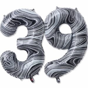 39 balloon number, 40 inch black marble foil balloons giant jumbo helium number 39 balloons for 39th birthday decorations anniversary events boys girls party decorations(black marble agate)