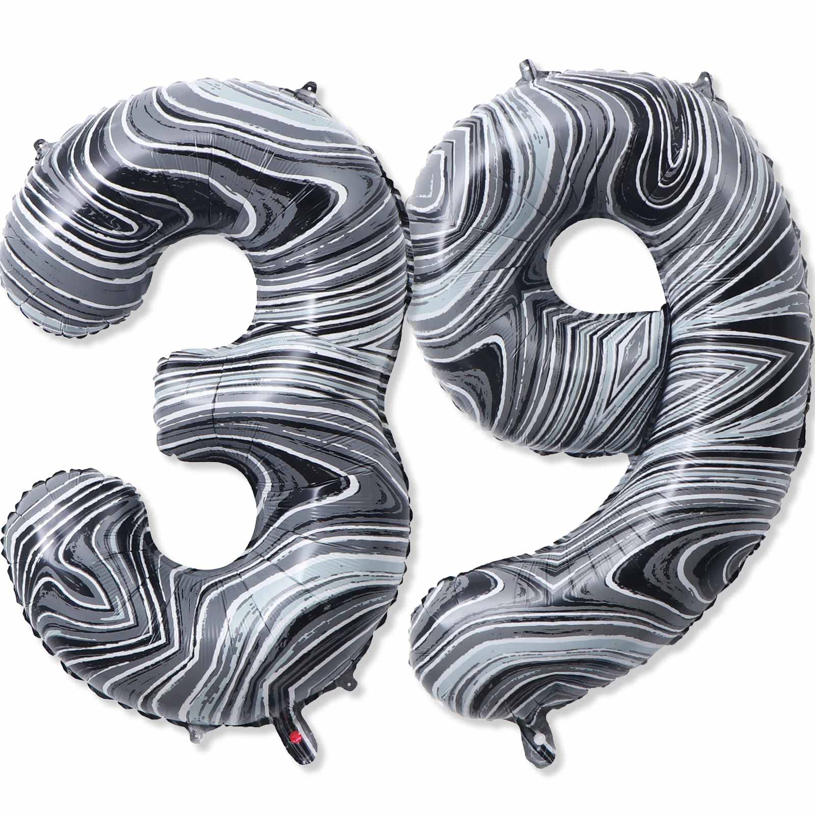 39 Balloon Number, 40 Inch Black Marble Foil Balloons Giant Jumbo Helium Number 39 Balloons for 39th Birthday Decorations Anniversary Events Boys Girls Party Decorations(Black Marble Agate)