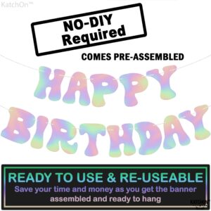 KatchOn Iridescent Happy Birthday Banner Prestrung - 10 Feet | Disco Happy Birthday Sign | Iridescent Party Decorations | Disco Birthday Banner for Women | Holographic Disco Birthday Party Decorations