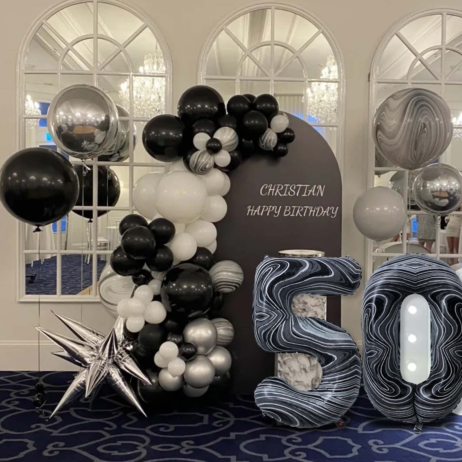 39 Balloon Number, 40 Inch Black Marble Foil Balloons Giant Jumbo Helium Number 39 Balloons for 39th Birthday Decorations Anniversary Events Boys Girls Party Decorations(Black Marble Agate)