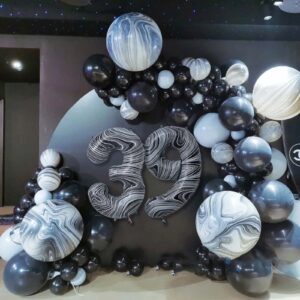 39 Balloon Number, 40 Inch Black Marble Foil Balloons Giant Jumbo Helium Number 39 Balloons for 39th Birthday Decorations Anniversary Events Boys Girls Party Decorations(Black Marble Agate)