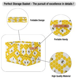 Cute Yellow Honey Bee Storage Basket Bin Geometric Honeycomb Collapsible Fabric Large Toys Storage Cube Box with Handles Closet Shelf Cloth Organzier for Nursery Kids Bedroom,15x11x9.5 in,1 Pack