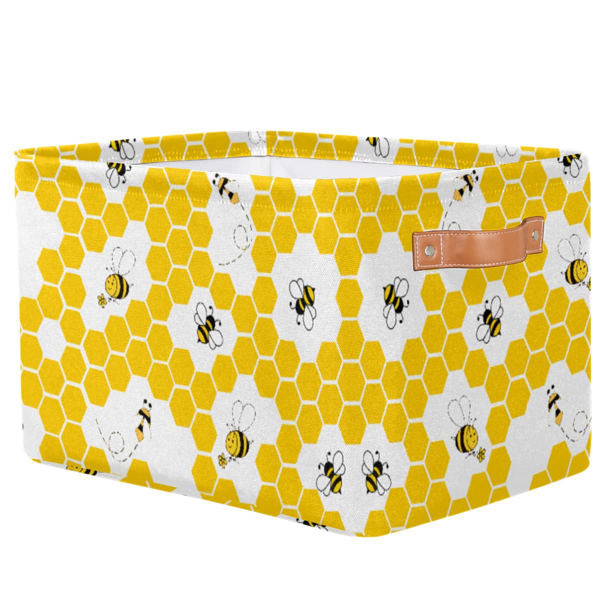 Cute Yellow Honey Bee Storage Basket Bin Geometric Honeycomb Collapsible Fabric Large Toys Storage Cube Box with Handles Closet Shelf Cloth Organzier for Nursery Kids Bedroom,15x11x9.5 in,1 Pack