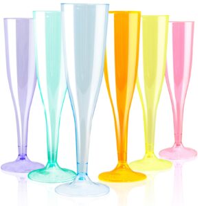 wdf 36 pack colorful plastic champagne flutes - 7oz colorful champagne flutes plastic, pink, yellow, green, blue, purple, orange champagne glasses 6 pieces each