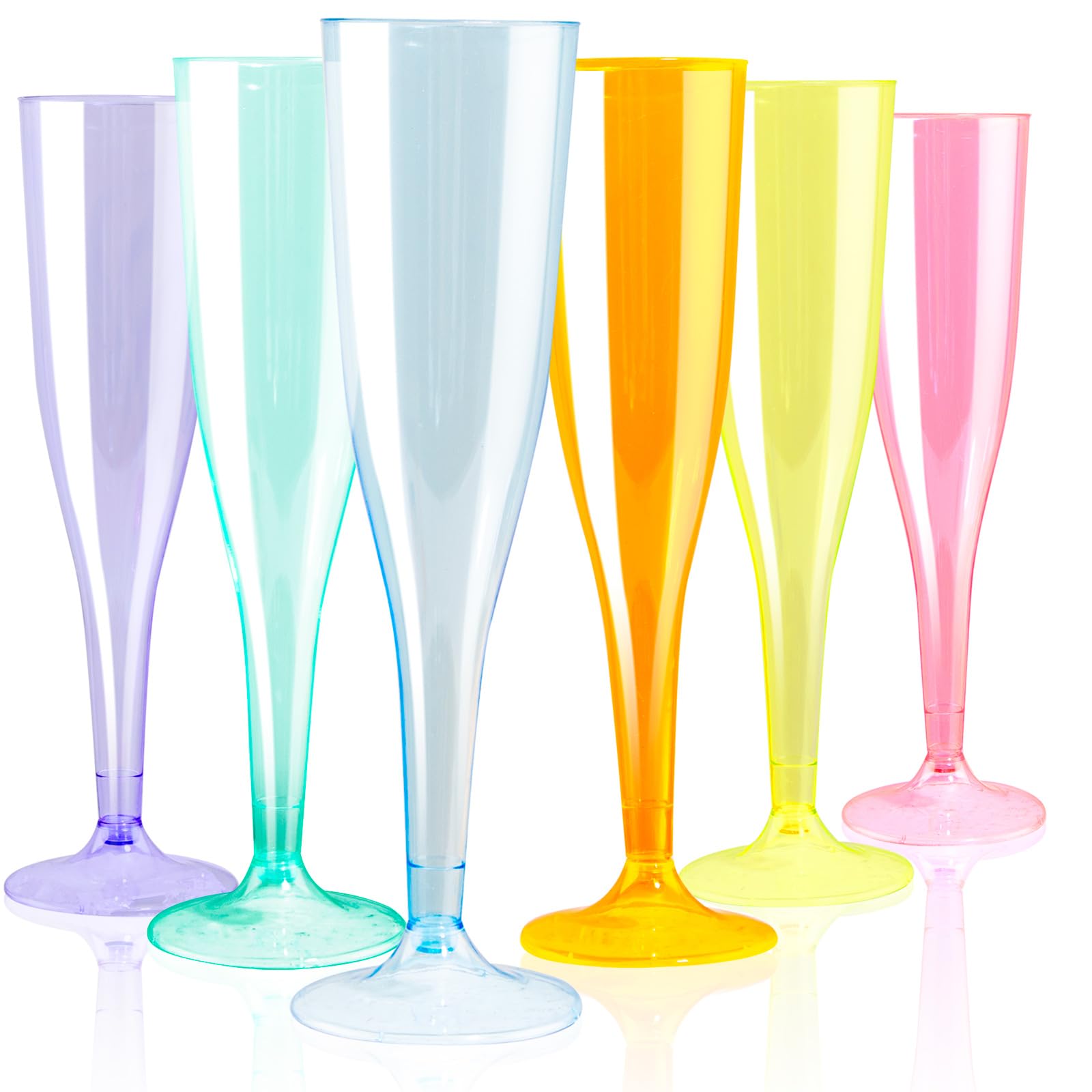WDF 36 Pack Colorful Plastic Champagne Flutes - 7OZ Colorful Champagne Flutes Plastic, Pink, Yellow, Green, Blue, Purple, Orange Champagne Glasses 6 Pieces Each