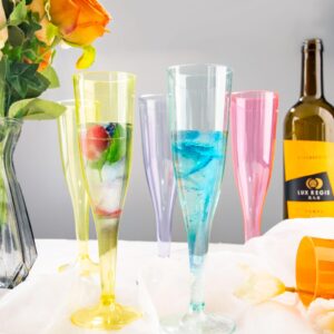 WDF 36 Pack Colorful Plastic Champagne Flutes - 7OZ Colorful Champagne Flutes Plastic, Pink, Yellow, Green, Blue, Purple, Orange Champagne Glasses 6 Pieces Each