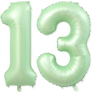 13 balloon number, 40 inch light green foil balloons giant jumbo helium number 13 or 31 balloons for 13th 31th birthday decorations anniversary events boys girls party decorations(light green)
