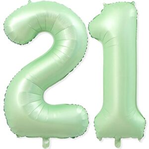 21 balloon number, 40 inch light green foil balloons giant jumbo helium number 21 or 12 balloons for boys girls 21th 12th birthday decorations anniversary events party decorations(light green)