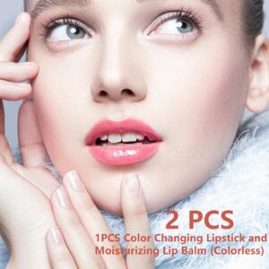 2 Pcs Peaches Color Changing Lipstick, Long Lasting Nutritious Lip Balm Lips Moisturizer Temperature Color Change Lip Gloss Lip Makeup Jelly Crystal Lipstick Set for Women