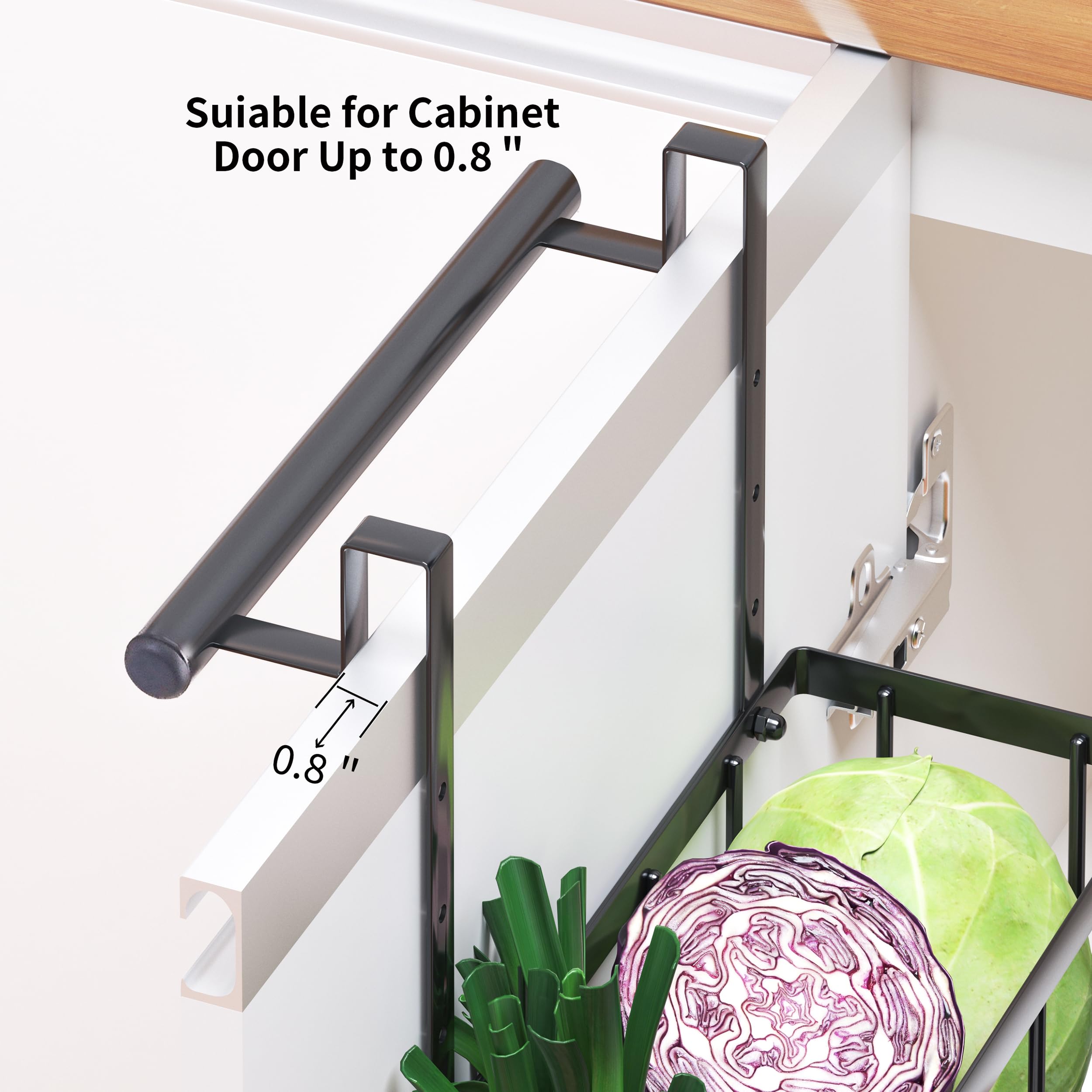 Qflushor Cabinet Door Organizer with Towel Bar, 2 Pack Over The Cabinet Door Organizer, Cutting Board Organizer with Towel Holder Kitchen Cabinet Organizer for Pantry, Baking Sheet, Wrap, Black