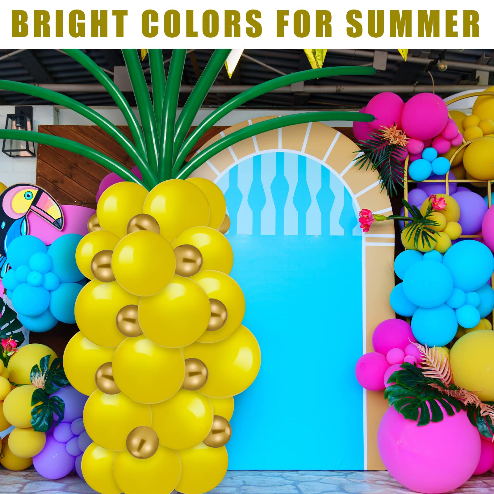 130 Pcs Pineapple Balloons Tropical Garland Kit 5'' 10'' 12'' Yellow Gold Balloons Green Long Latex Balloons Pineapple Fruit Balloons for Summer Luau Hawaii Aloha Birthday Pineapple Party Decorations