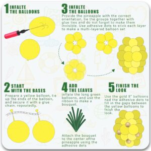 130 Pcs Pineapple Balloons Tropical Garland Kit 5'' 10'' 12'' Yellow Gold Balloons Green Long Latex Balloons Pineapple Fruit Balloons for Summer Luau Hawaii Aloha Birthday Pineapple Party Decorations