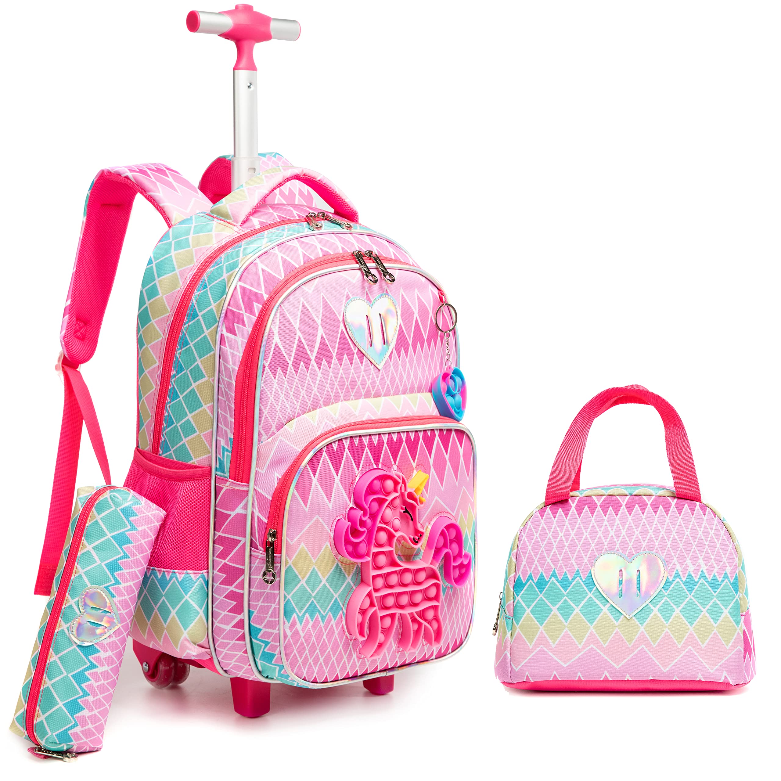 ZBAOGTW Unicorn Rolling Backpack for Girls Wheeled School Backpack 3 in 1 Girls Rolling Backpack for School,Travel,Picnic