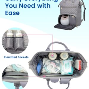 LOVEVOOK Breast Pump Backpack with Cooler Bag, Quilted Breast Pump Bags Fits Spectra S1, S2 Medela, Travel Double Layer Pumping Bag for Working Moms with 15.6" Laptop Pocket, Grey