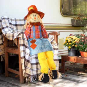 Shappy 60 Inch Large Fall Scarecrow Sitter Halloween Decoration Country Charm Harvest Outdoor Indoor Bird Scare Sitting Scarecrow for Garden Home Yard, Boy Style