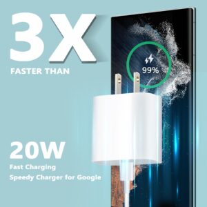 Kowokol Pixel Charger,Pixel 8 Pro Charger,2 Pack 20W PD for Google Pixel 8/7/7 Pro/6a/6/6 Pro,Samsung Galaxy A14/A52/A32/S21, Fast Charger with 3.3ft Cable(PD-20W)