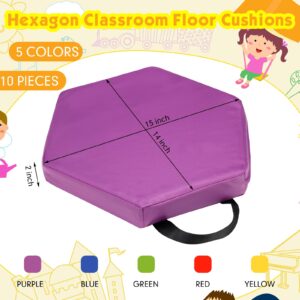 Amylove 10 Pcs 15 Inch Hexagon Classroom Floor Cushions Bulk 2'' Thick Flexible Seating with Handles for Kids Daycare Foam Cushion Colorful Floor Pads for Classroom, School, Daycare, Playroom, Nursery