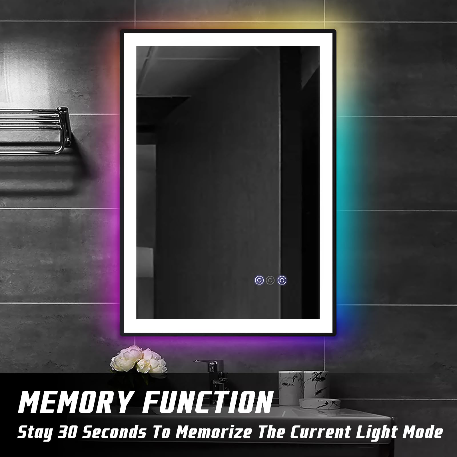 Rhea Arcas 28 x 20 LED Front Backlit for Bathroom Mirror,Vanity Mirror with Lights,Anti-Fog,Dimmable 3000K to 6000K,Touch Button,Water Proof,Horizontal/Vertical,Lighted Wall Mounted,Espejo para baño