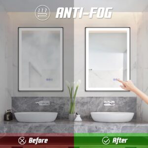 Rhea Arcas 28 x 20 LED Front Backlit for Bathroom Mirror,Vanity Mirror with Lights,Anti-Fog,Dimmable 3000K to 6000K,Touch Button,Water Proof,Horizontal/Vertical,Lighted Wall Mounted,Espejo para baño