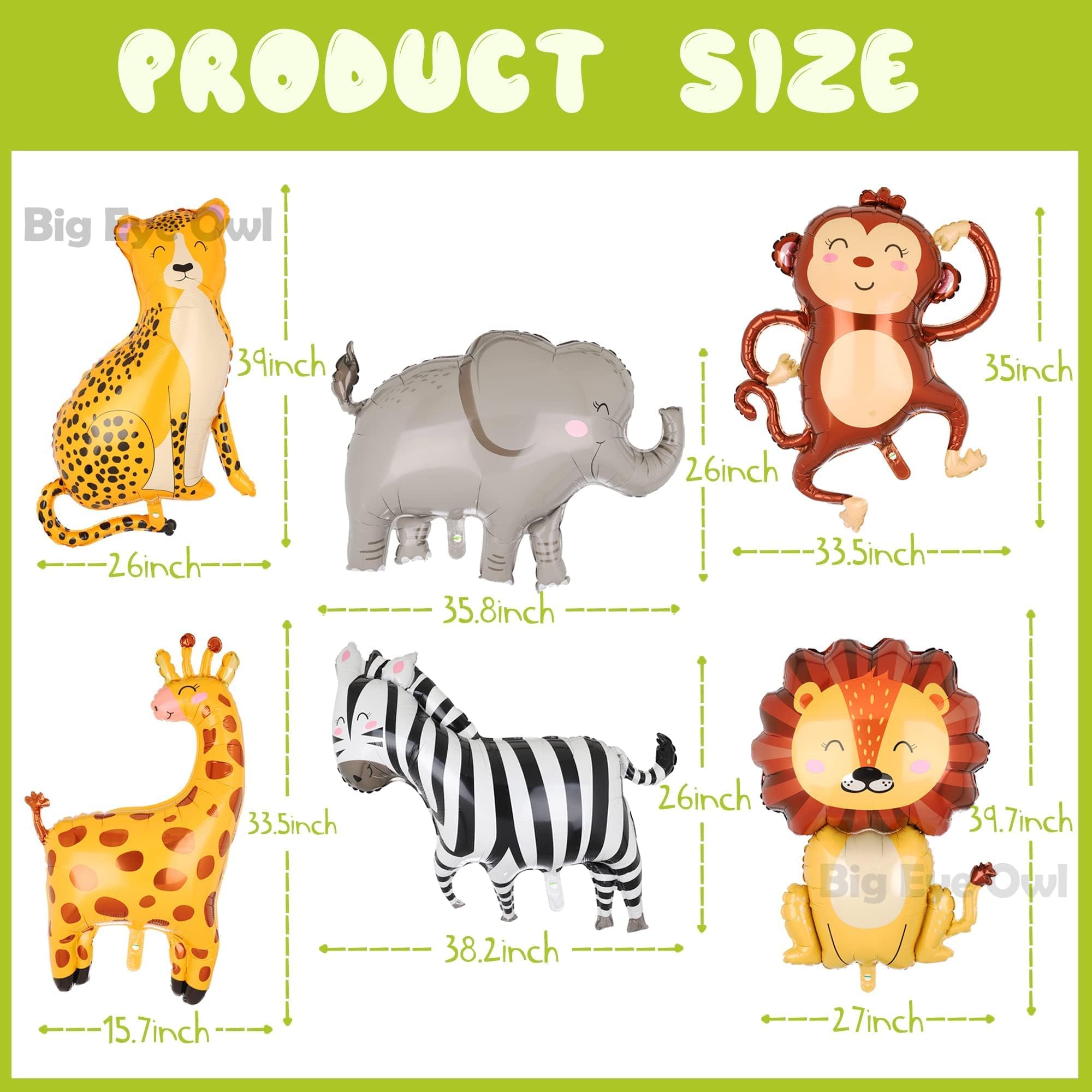 Jungle Safari Animal Balloons Birthday Party Decorations Giant Safari Balloon For Boy Wild One Theme Zoo Monkey Elephant Zebra Leopard Crocodile Giraffe Shaped