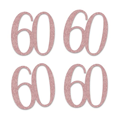 Rose Gold 60 Cut-Out Numbers, 60th Glitter Birthday Party Anniversary Decorations DIY Essentials