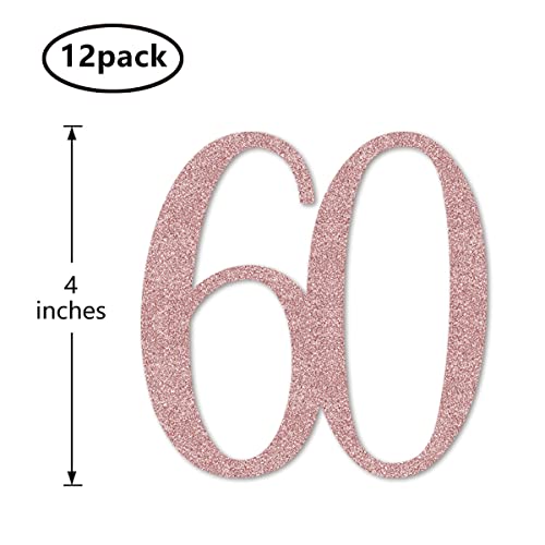 Rose Gold 60 Cut-Out Numbers, 60th Glitter Birthday Party Anniversary Decorations DIY Essentials