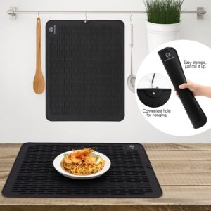 Homewizer Extra Large, 23” x 18” Silicone Dish Drying Mat for Kitchen Counter, Heat Resistant, Non-Slip Design, Quick Dry, Easy Clean, Raised Edge Holds Water, BPA Free, Food Grade Silicone- Black