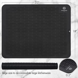 Homewizer Extra Large, 23” x 18” Silicone Dish Drying Mat for Kitchen Counter, Heat Resistant, Non-Slip Design, Quick Dry, Easy Clean, Raised Edge Holds Water, BPA Free, Food Grade Silicone- Black