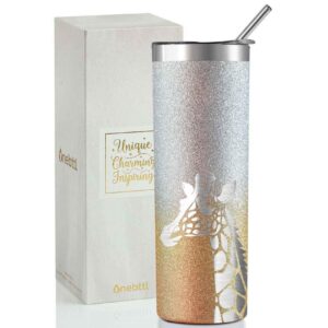 onebttl giraffe gifts, giraffe printed, 20oz insulated stainless steel tumblers with lids and straws, perfect gifts for giraffe lovers, mom, girl women, for christmas, birthday, thanksgiving