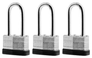 safiswords 3-pack keyed alike laminated steel padlocks keys, 1-3/4" wide, heavy duty long pad lock set with same keys