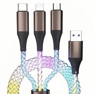 vicrole 3 in 1 multi led charging cable, light up phone charger cord with iphone/type-c/micro usb connectors for iphone, ipad, samsung galaxy, xperia, android smartphones and more