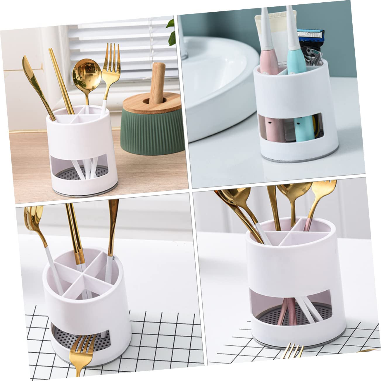 SHOWERORO 1pc Cutlery Storage Container Kitchen Utensil Holder Chopsticks Holder Desktop Stand Plastic Utensil Plastic Cutlery Tray Utensil Organizer White Abs To Open Manager