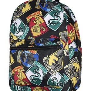 Bioworld Harry Potter Backpack Hogwarts Houses Crest All Over Print Laptop Travel Backpack