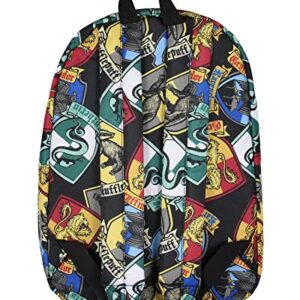 Bioworld Harry Potter Backpack Hogwarts Houses Crest All Over Print Laptop Travel Backpack