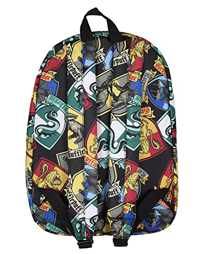 Bioworld Harry Potter Backpack Hogwarts Houses Crest All Over Print Laptop Travel Backpack